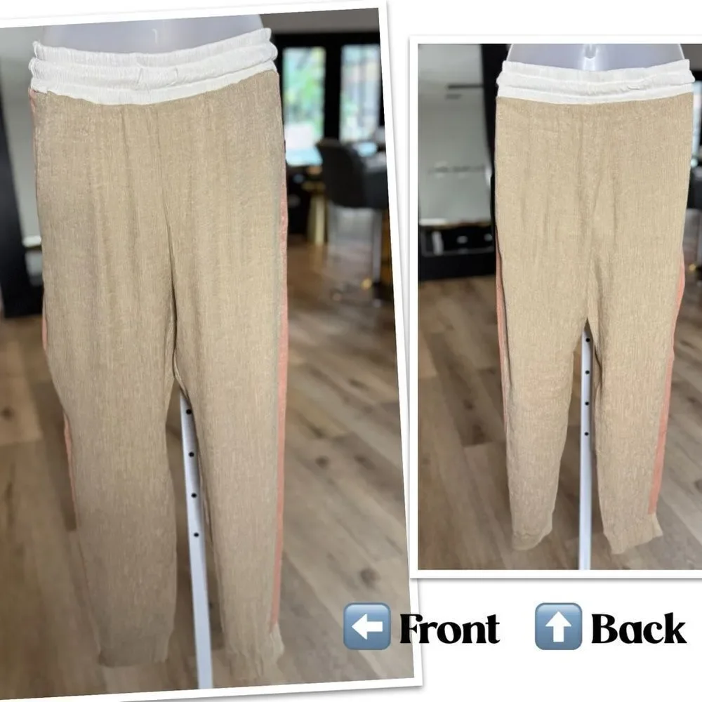 Secret Season Shimmery Jogger Pants with Pink Rosé Side Stripe, Size Small